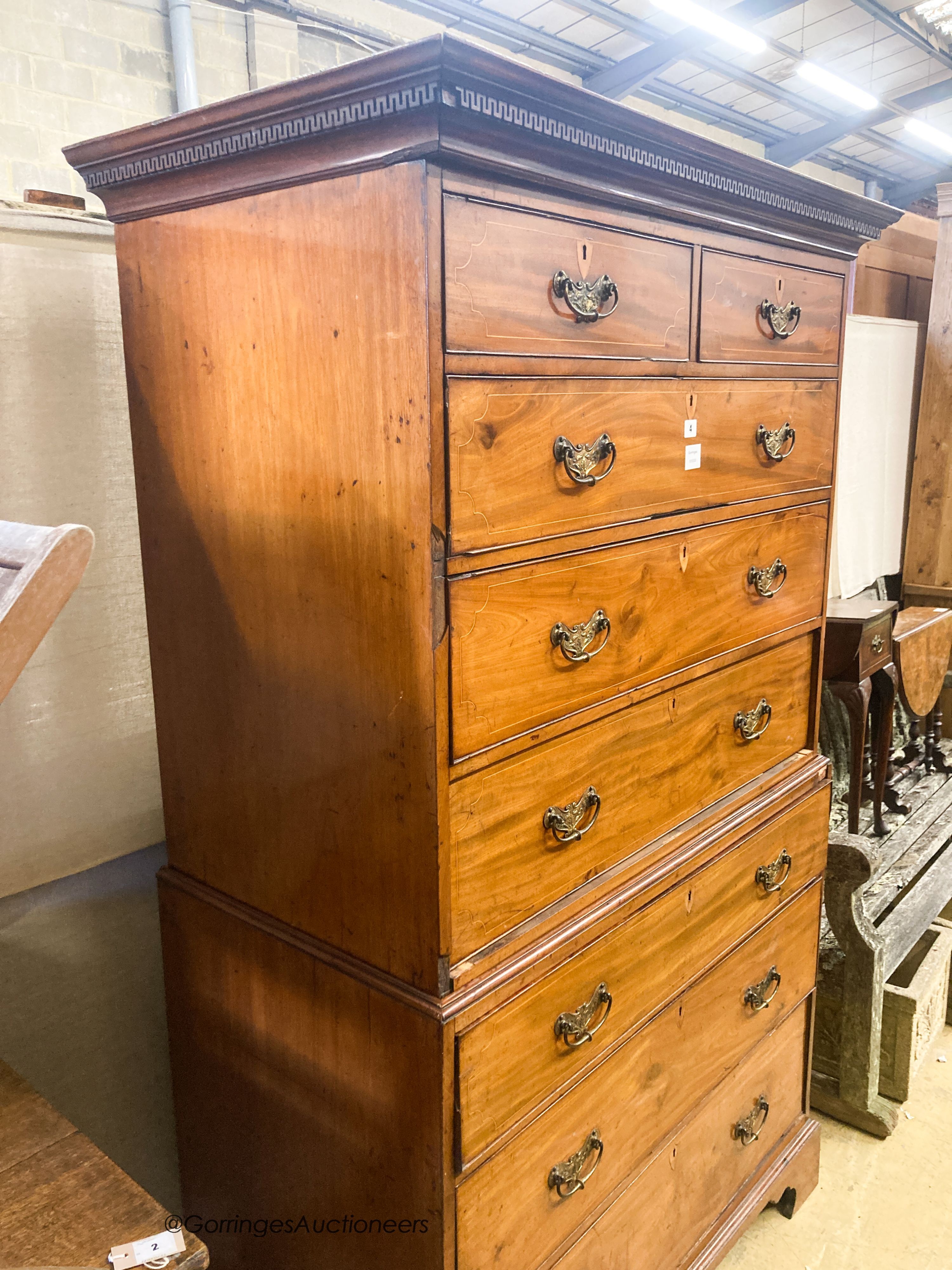 A George III mahogany chest on chest, W.114cm D.60cm H.185cm